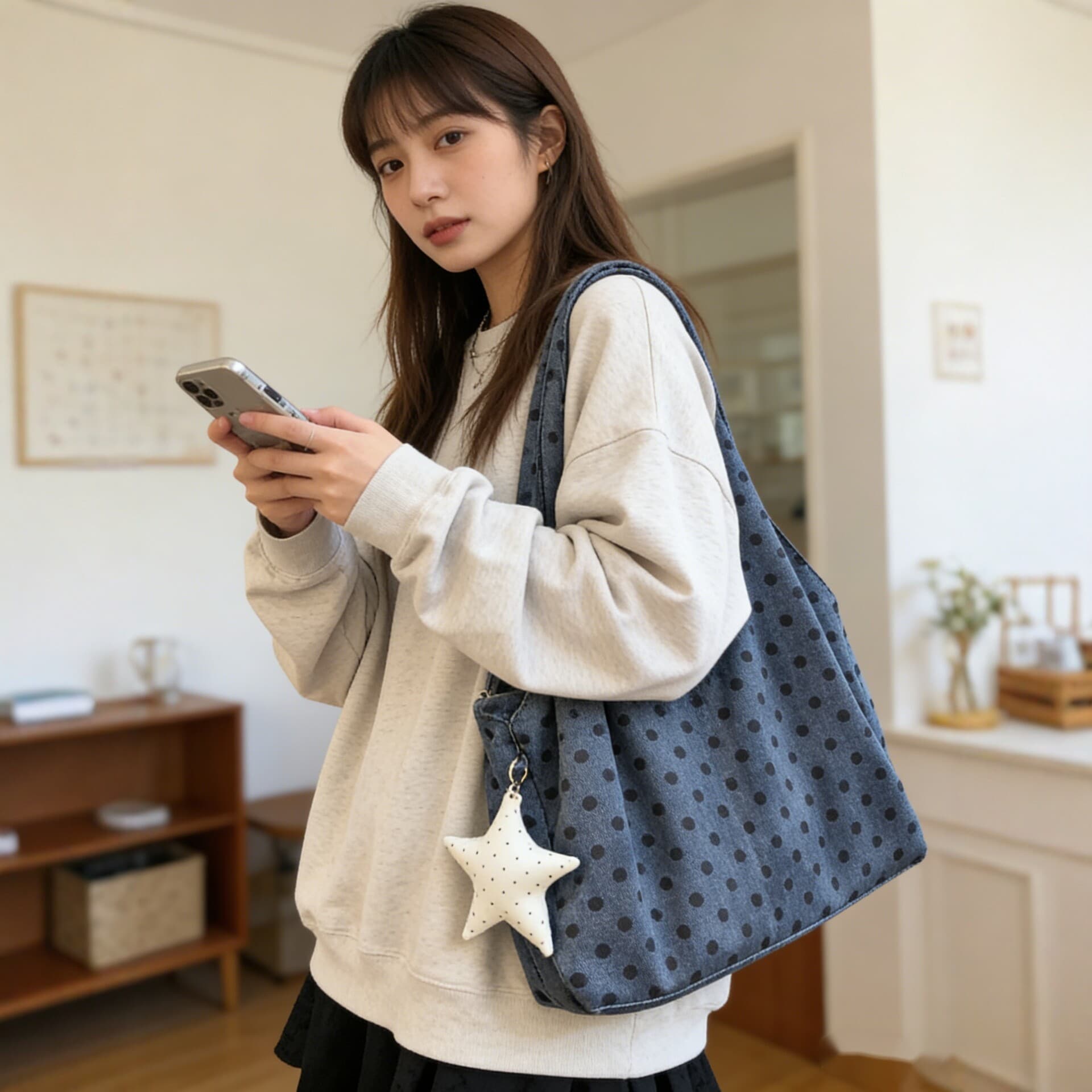 2026 Cross-Border New Polka Dot Tote Bag Women's Foreign Trade Fashion Simple Shoulder Bag Commuter Shoulder Bag Casual