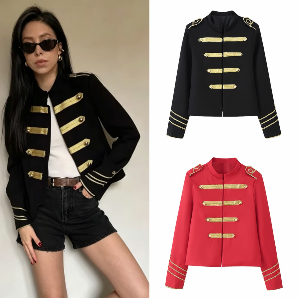 PB&ZA Cross-border New Women's Vintage High-end Fashion Versatile Gold Button Jacket Coat