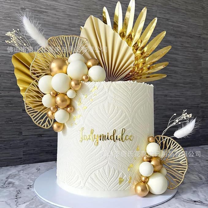 Hot Champagne Gold Cake Decoration Ball Cake Decoration Golden Palm Leaf Cake Decoration Bohemian Cake Decoration