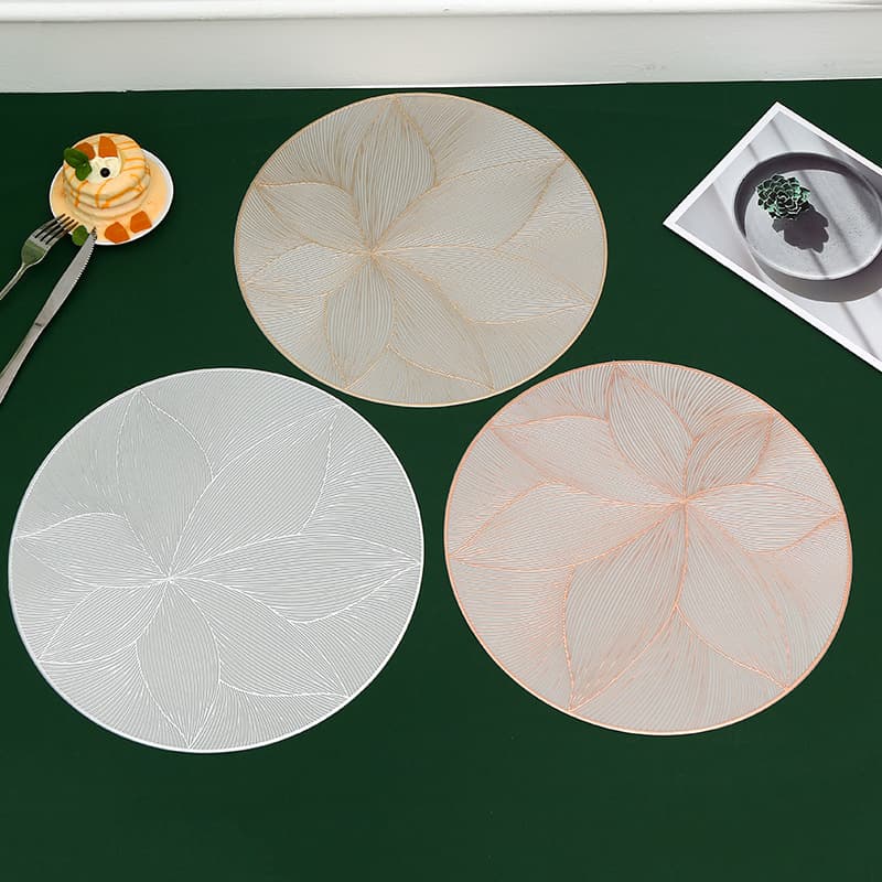 Cross-border Temu Wanxiang Flower Light Luxury Gold-Stamped Placemat, Restaurant Waterproof PVC Heat-Insulated Western Dining Placemat, High-Appearance Placemat