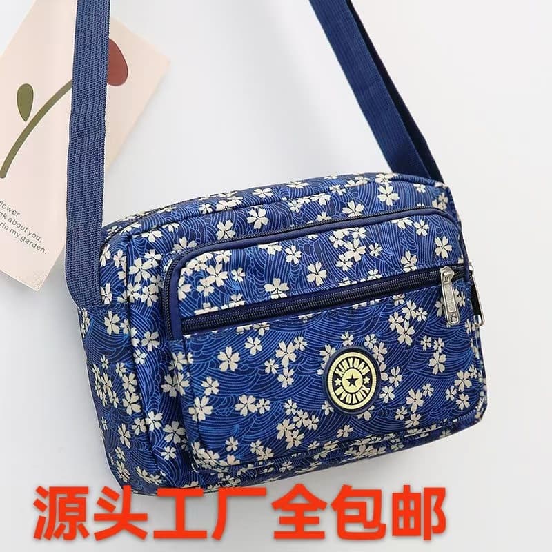 Floral Multi-Layer Bag for Middle-Aged and Elderly Women, Single Shoulder and Crossbody Bag Wholesale, Mobile Phone Bag, Casual Canvas Bag, Street Stall Bag Supply