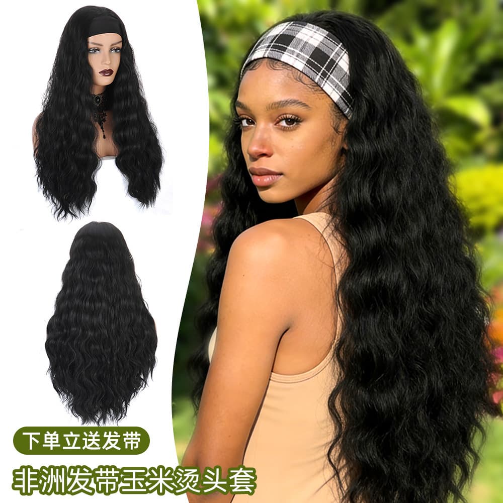 Cross-border African Black Wool Curly Wig Cap Black Long Curly Hair Cornrow Wig Full Head Cap for Women