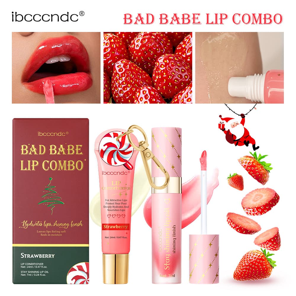 ibcccndc Christmas lip set two-piece strawberry flavor zirun lipstick lip oil set LIP COMBO