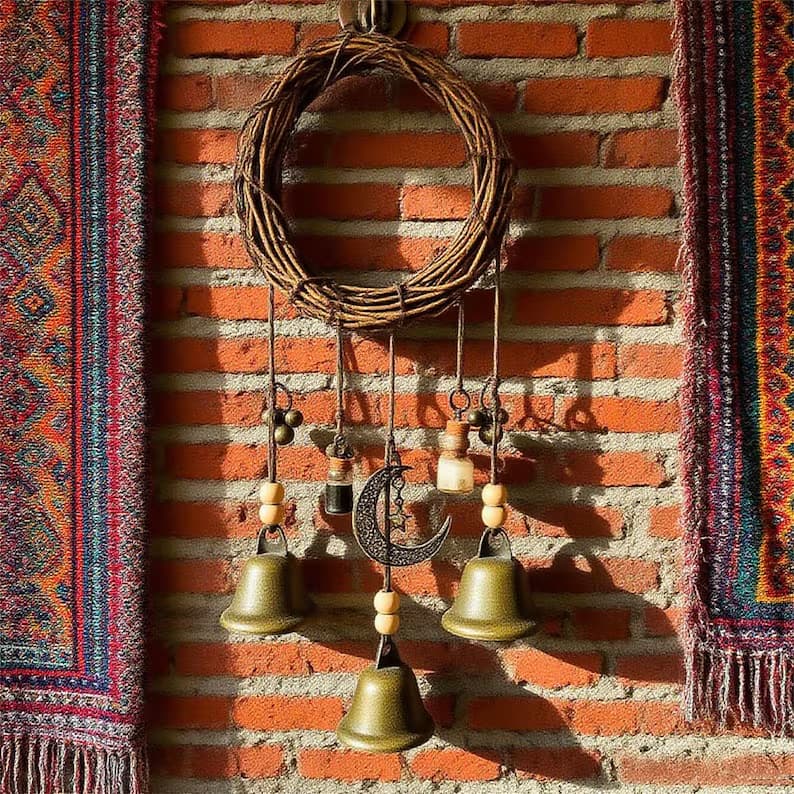 Classic Protection Bell Black and White Bottle / Blessing Bottle Bell / Witch Protection Bell / Witchy Bells