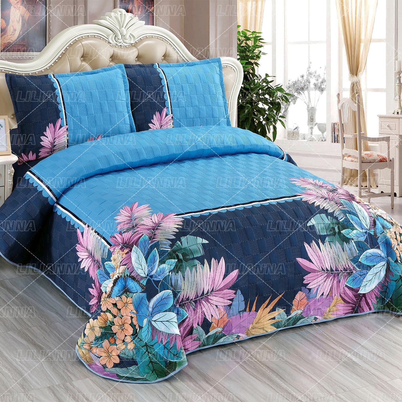 American Bed Cover 3-Piece Set, Canada USA Export Bedding Digital Print Quilted 3-Piece Set