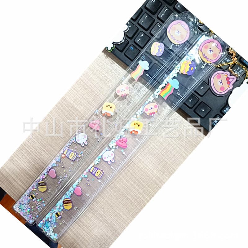 PVC Liquid Hourglass Transparent Ruler Bookmark with Printed Cartoon and Graduated Scale for Advertising Gifts