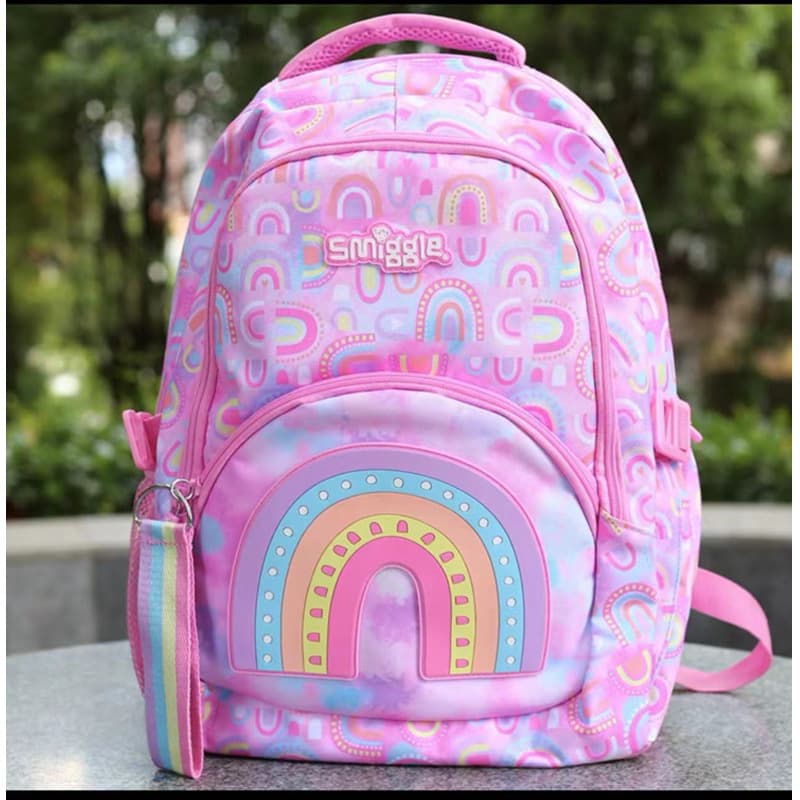 Australia Smiggle Backpack Kids Large Capacity Pencil Case Pink Rainbow Backpack Primary School Student Outdoor Double Shoulder Backpack