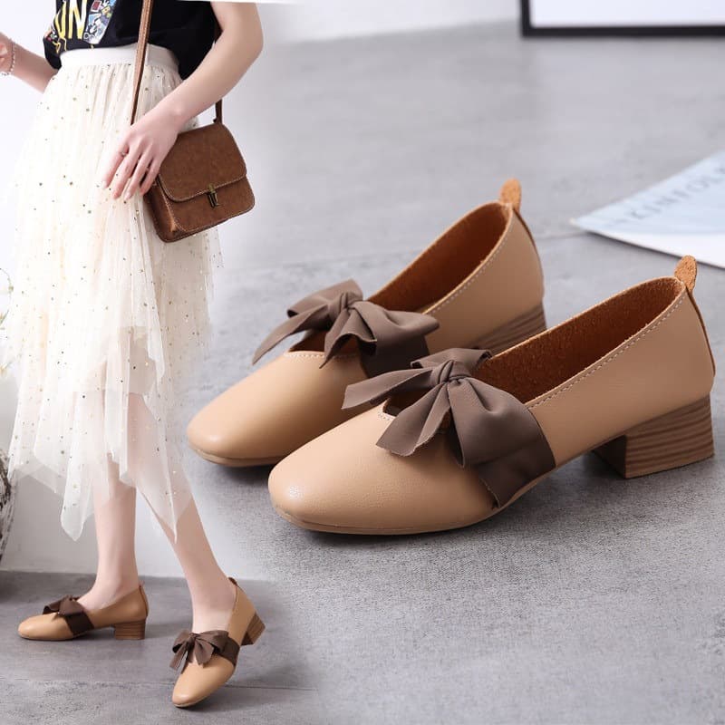Chunky Heel Soft Sole Flat Shoes, Small Leather Shoes for Women, 2026 Spring New Style Slip-On Loafers, Women's Shoes for Autumn