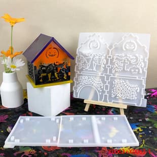 X0063+X0063-1 Pumpkin House Crystal Epoxy Ornament Mold, Ornament DIY Silicone Mold