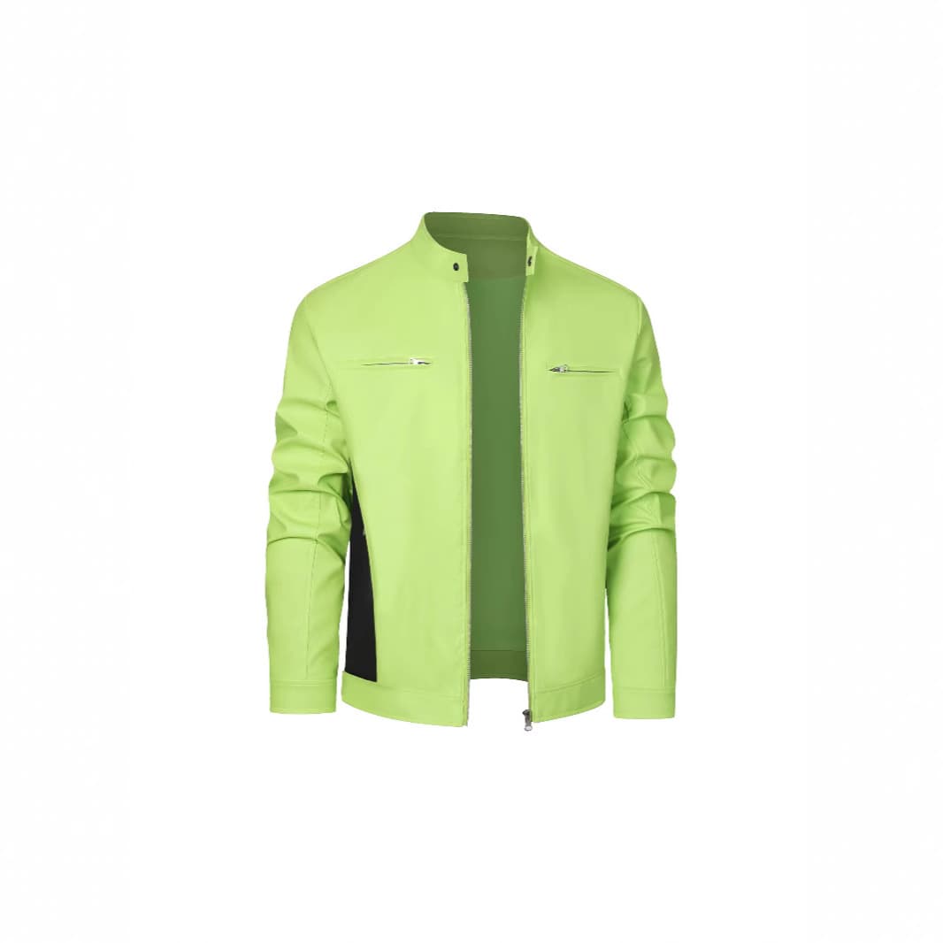 Cross-Border Trade European and American Men's Youth PU Leather Jacket Fashion Stand Collar Zipper Leather Jacket Bright Trendy Motorcycle Leather Jacket