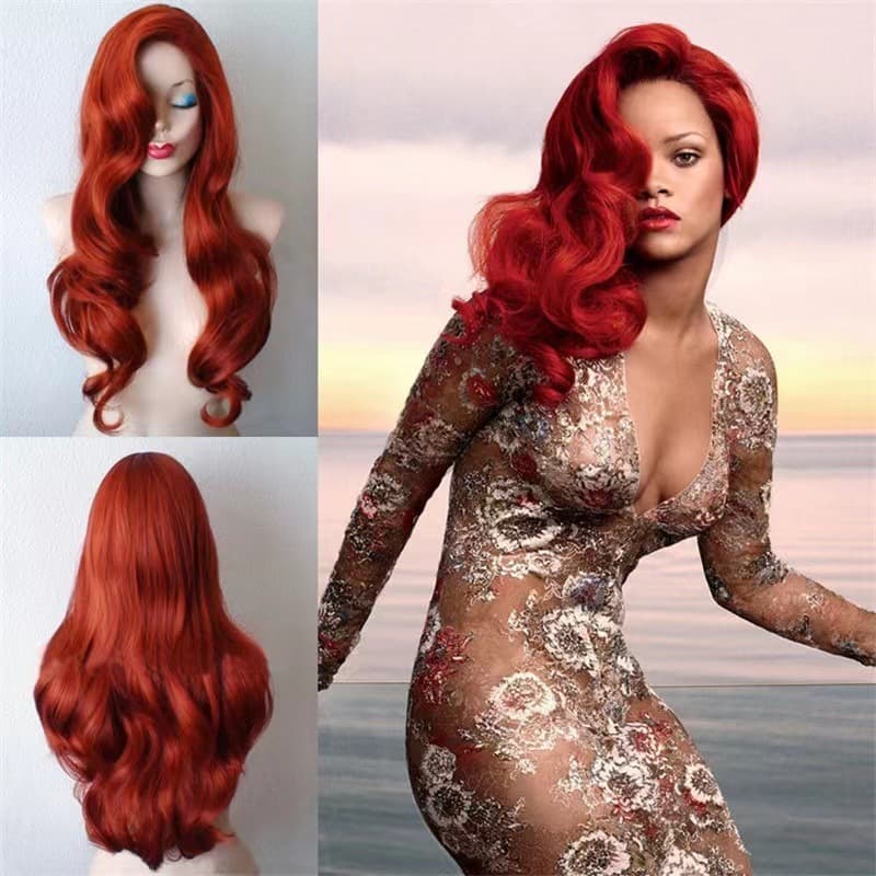 Amazon Europe and America Export Ariel Princess Mermaid Red Long Curly Wig Anime Cosplay Wig Set for Women
