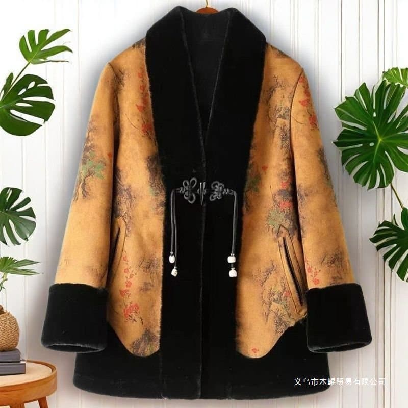 Mother's autumn and winter fur all-in-one coat for women, middle-aged and elderly fur coat, gold mink velvet double-sided fur coat for women