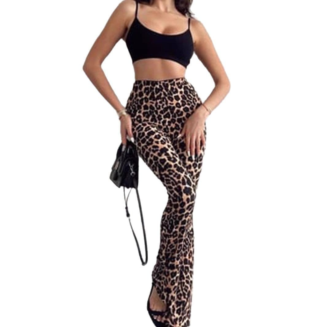 New Spring/Summer European & American Style Leopard Print Women's Flared Pants, High-Waist Lifting & Slimming, Leg-Lengthening Casual