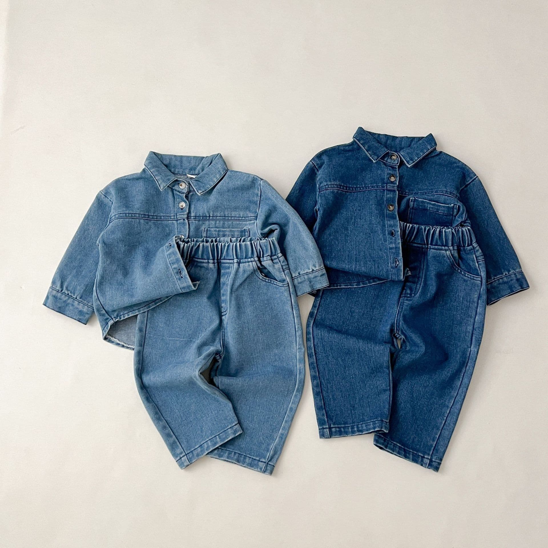 Korean Style Autumn Children's Denim Set Boys Girls Long Sleeve Retro Top Bottoms Two Piece Suit Boy Girl Clothing Ensemble