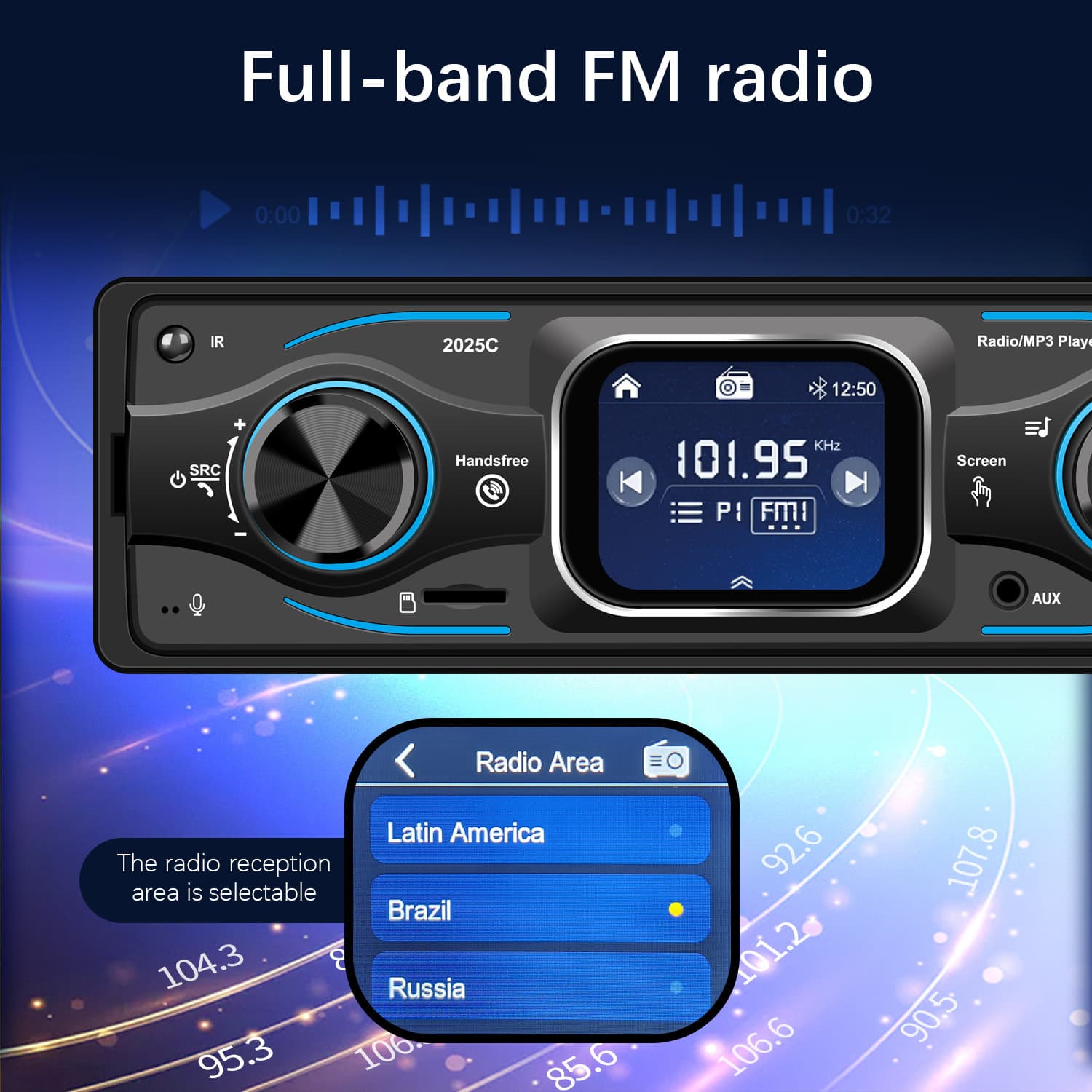 Cross-border Single-DIN Touchscreen Car Bluetooth MP3 Player with Time Display, Car Center Console Radio 2025C