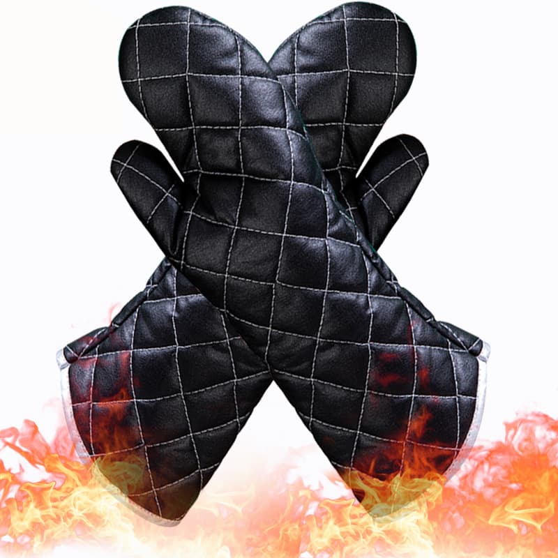 Thickened Leather Heat Resistant Gloves Outdoor Cooking Baking Oven Gloves Flame Retardant Protective Hands Protection