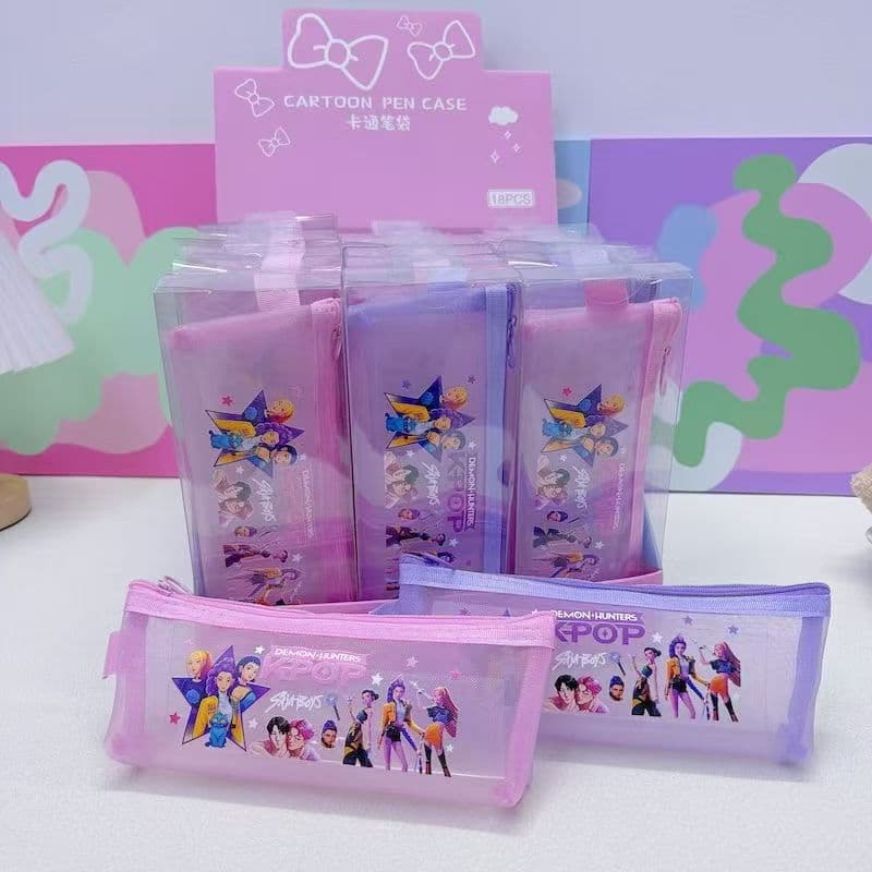 New Kpop Witch Hunter Stationery Pen Bag Transparent Nylon Mesh Storage Bag Layered Stationery Bag Gift