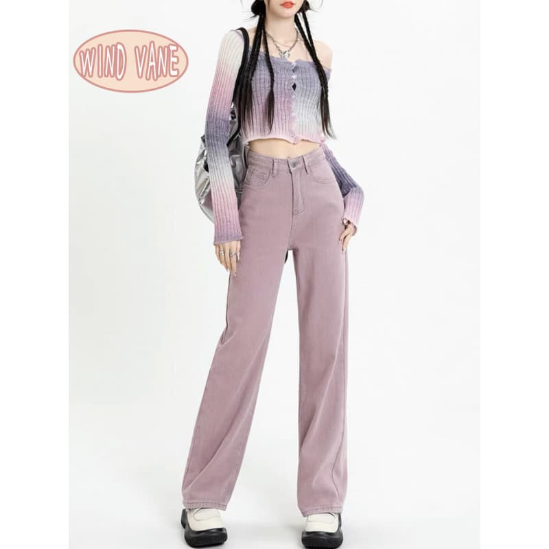 2025 Xiaohongshu Hit Taro Purple Straight Leg Jeans Women New Style Slimming Draping Loose Floor-Length Narrow Version