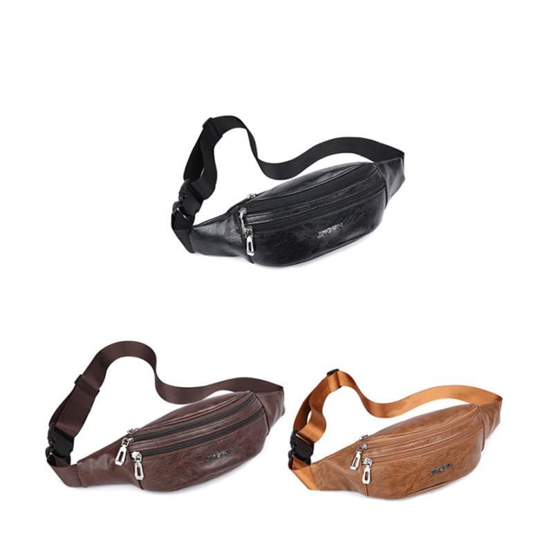 Men's Waist Bag Korean Style Casual Crossbody Bag Outdoor Sports Multifunctional Shoulder Bag PU Waterproof Chest Bag Phone Bag