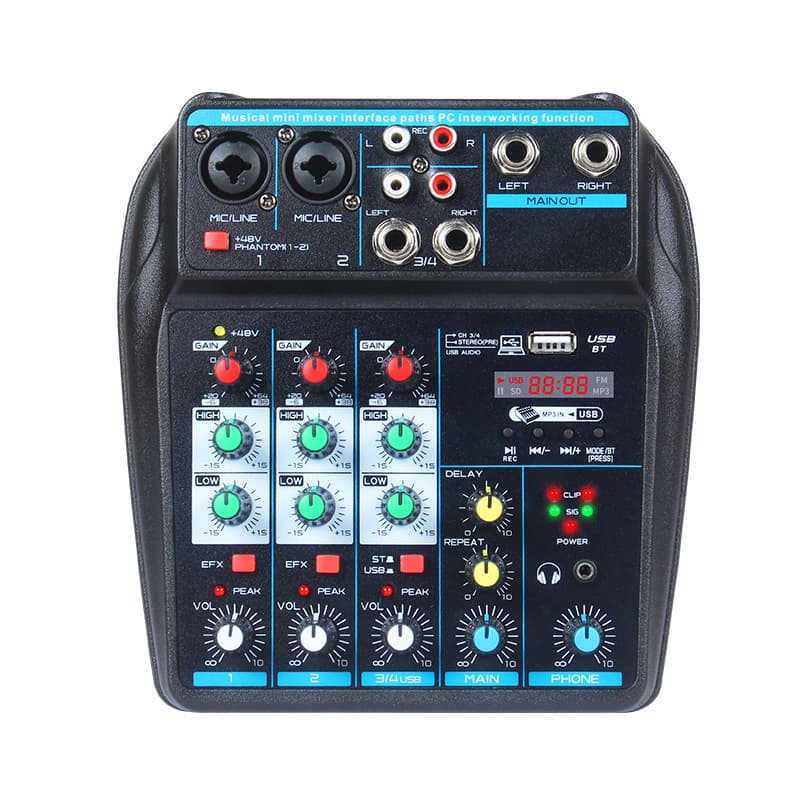 Cross-border 4-channel professional mini Bluetooth mixer with reverb effect microphone for karaoke, stage performances, and conferences