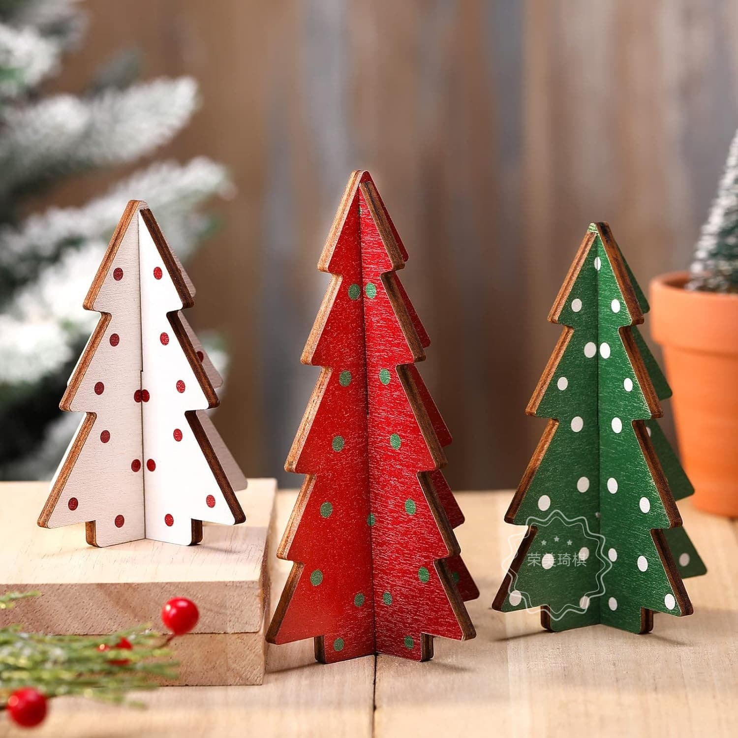 Cross-border hot selling wooden Christmas tree decoration wooden table Christmas tree country farmhouse Christmas centerpiece tiered holder