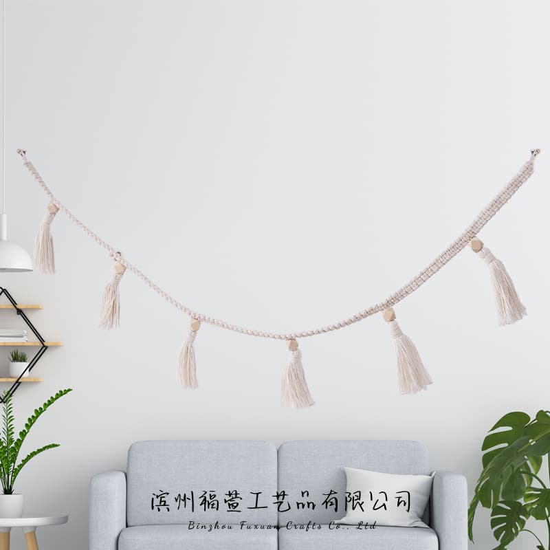 Nordic Style Cotton Rope Wall Hanging Short Tassel Wall Decor Handwoven for Kids Room, Guesthouse