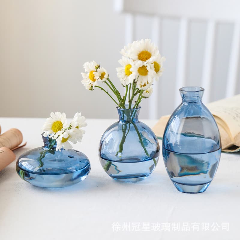 Cross-border New Entry Light Luxury Gold-painted Transparent Stained Glass Vase Three-piece Set Flower-arrangement Hydroponic Flower-ware Crafts Ornaments