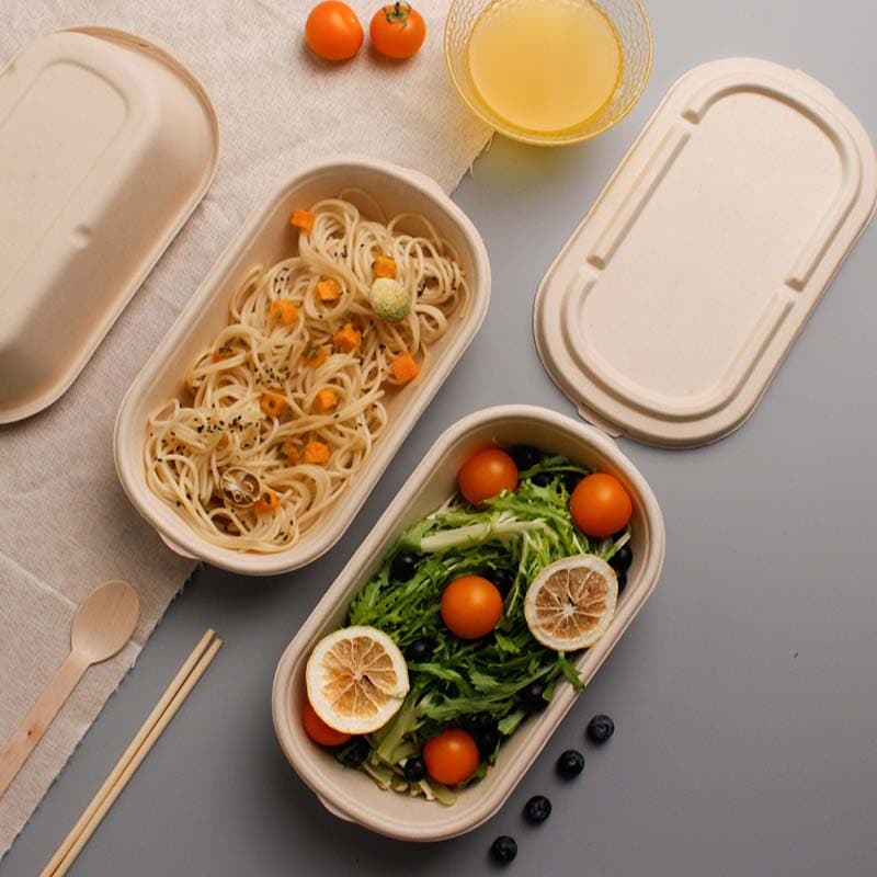Light meal boxes, vegetable salad packaging containers, sugarcane pulp disposable biodegradable large-capacity natural thickened pulp