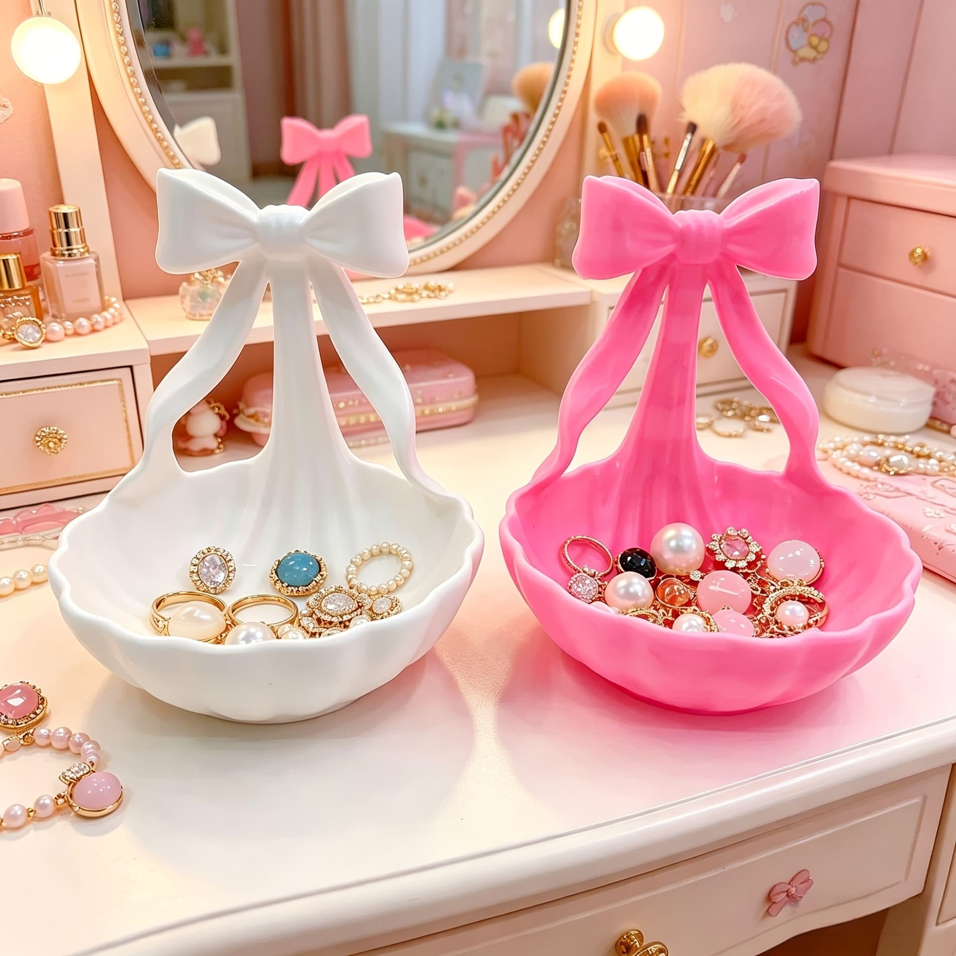 Creative three-dimensional bow storage tray 3D printing design desktop key storage bowl sweet style desktop decoration
