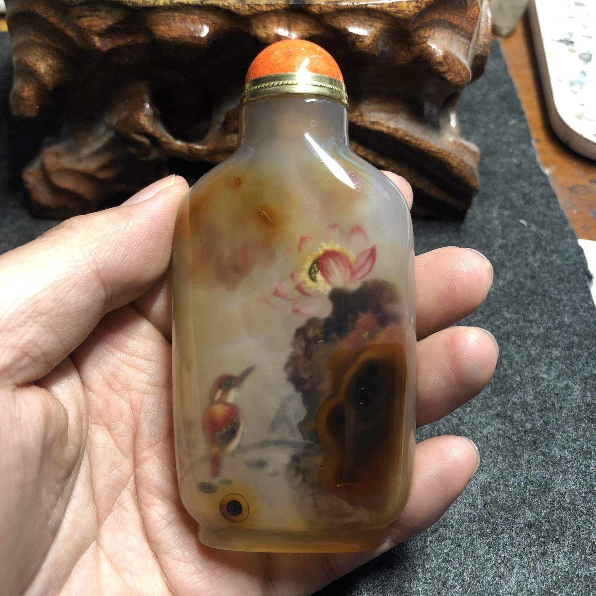 Crystal Agate Inside-Painted Snuff Bottle Folk Handicraft Art Collection Business Decorative Ornament