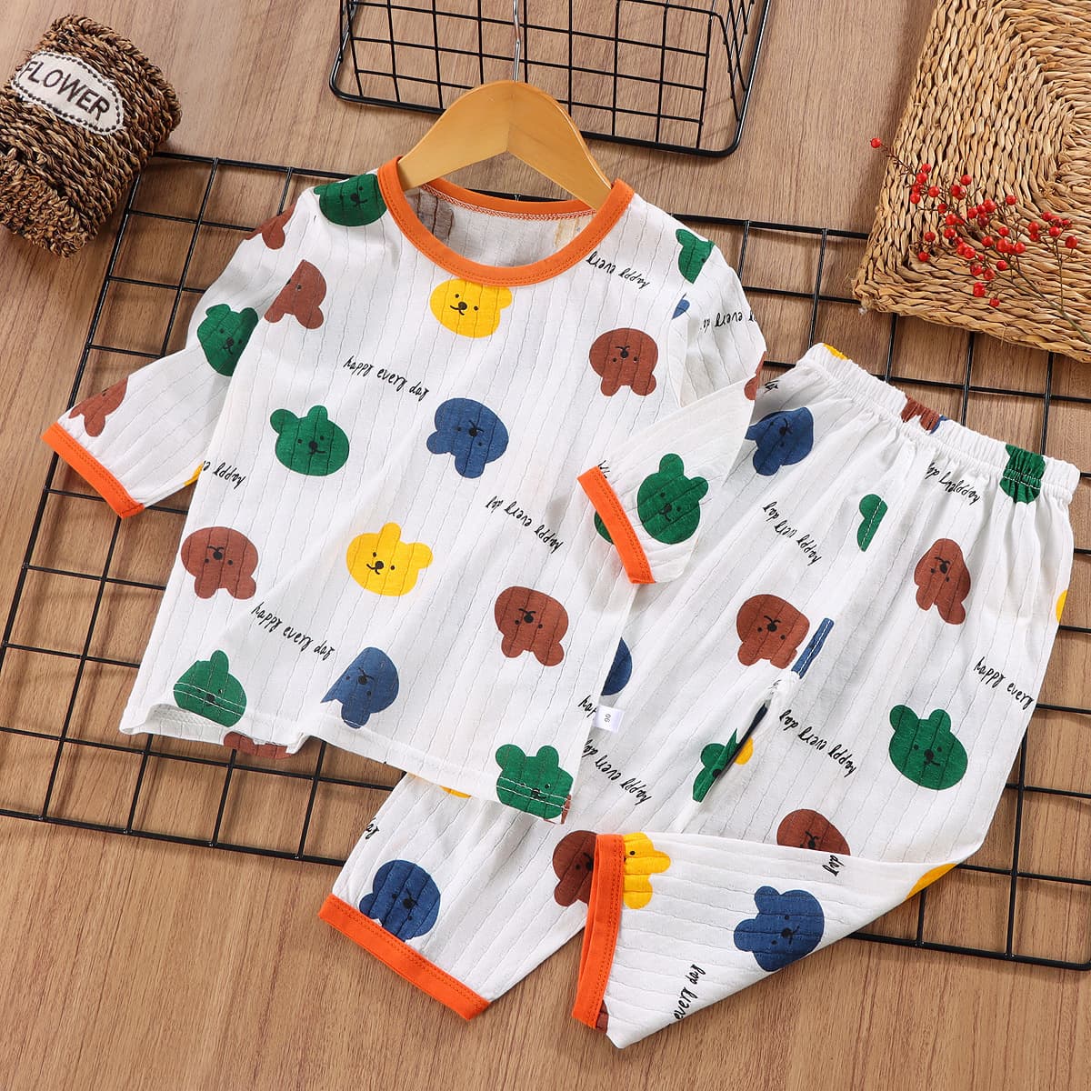 Kids Homewear Set Cotton Air Conditioning Wear Three-Quarter Sleeve Thin Summer Boys Girls Pajamas