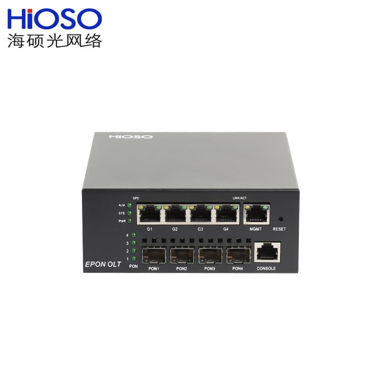 HiOSO Mini 4-Port OLT Device Smart Web Management Fiber to the Home for Community Surveillance and Hotel