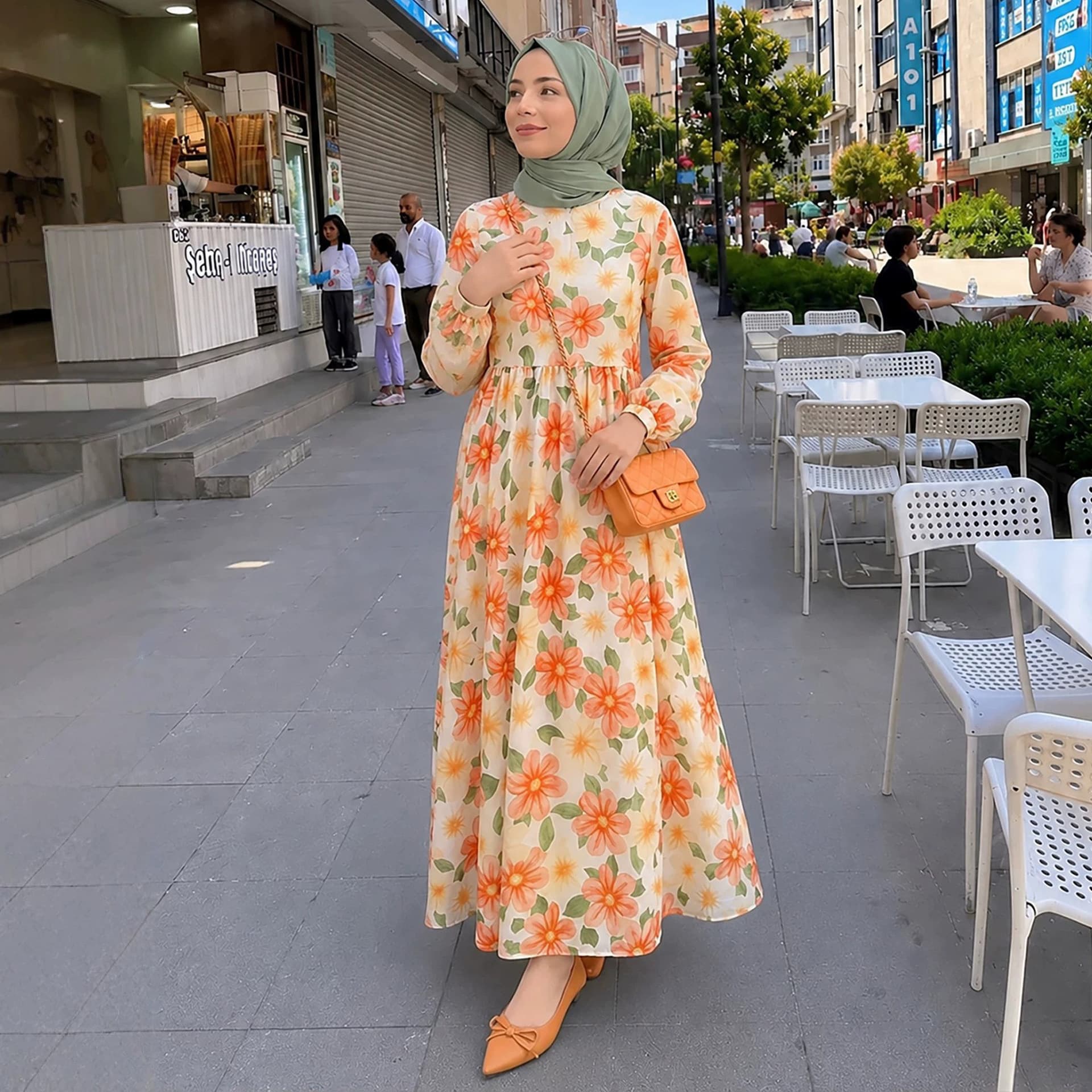 M392 Cross-Border New Women's Robe Plus Size Loose Lantern Sleeve Dress Print Long Skirt Drop Shipping