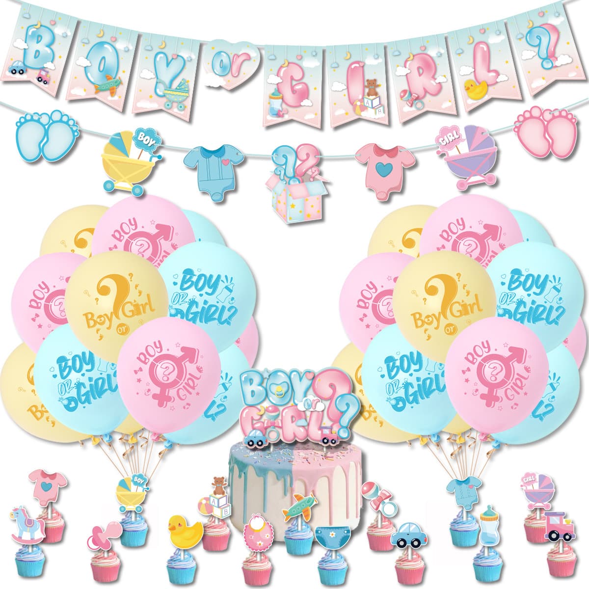 Gender Reveal Themed Party Boy and Girl Flag Balloon Set Baby Shower Birthday Party Decorations