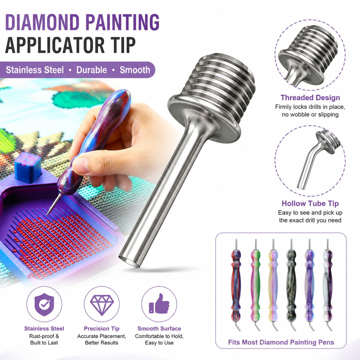 New Ultra-Thin Diamond Painting Pen Tip, Threaded Diamond Pen Curved Roller Tip, DIY Diamond Embroidery Tool