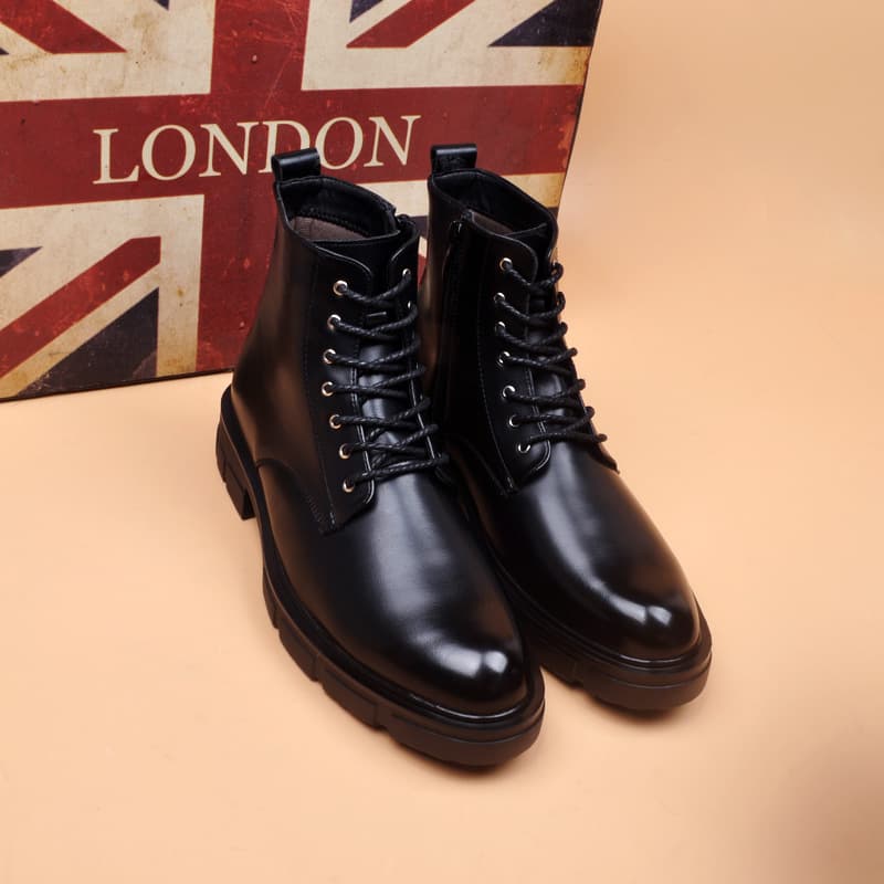 Men's Business Winter Fleece-Lined Insulated Cotton Boots, High-Top Martin Boots, Outdoor Cowboy Boots, Work Boots, Leather Boots