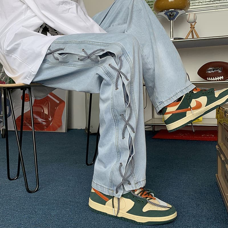 Designer Niche Jeans for Men Spring/Autumn High Street Ins Loose Fit Plus Size Straight Leg Floor-Length Casual Pants