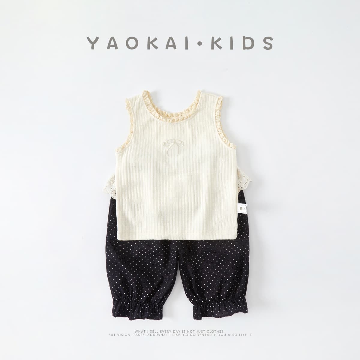 Girls' Bow Vest Set 2026 Summer New Baby Thin Sleeveless Top Polka Dot Pants Two-piece Set
