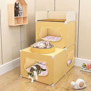 Cat Bed Cat Villa All-Season Cat House Cat Bed Summer Cat Nest Washable Pet Cooling Mat Semi-Enclosed