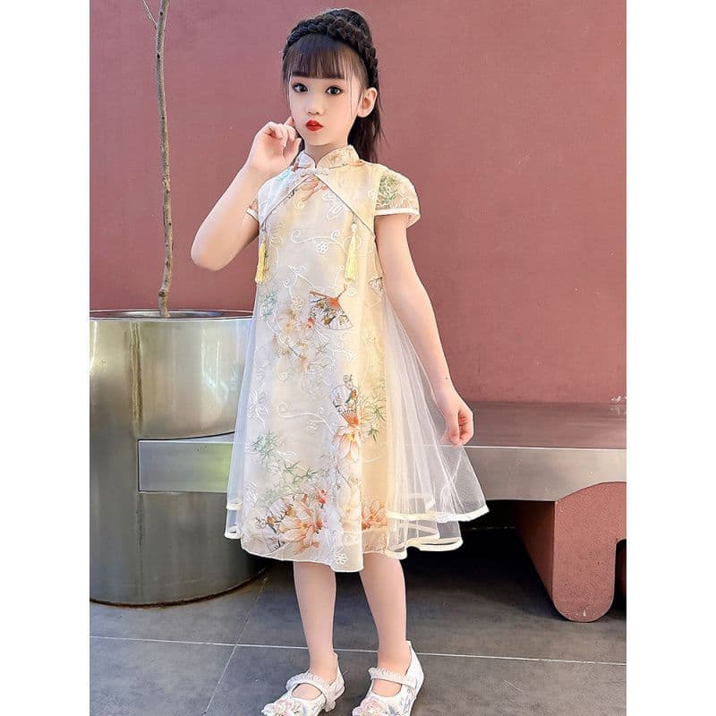 Children's Embroidered Cheongsam Girl's Princess Dress, Summer National Style Hanfu Dress, Fashionable Thin Girl's New Chinese Style Dress