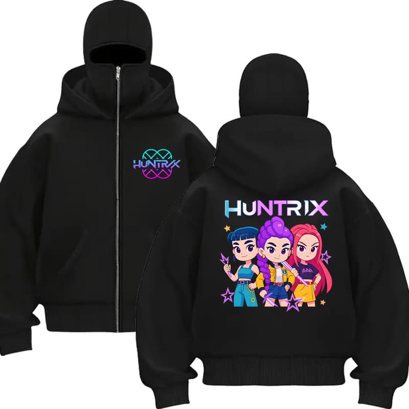 KPOP Demon Hunter Girl Group American Style Double Hood Zip-Up Balaclava Street Sports Sweatshirt 0906-5