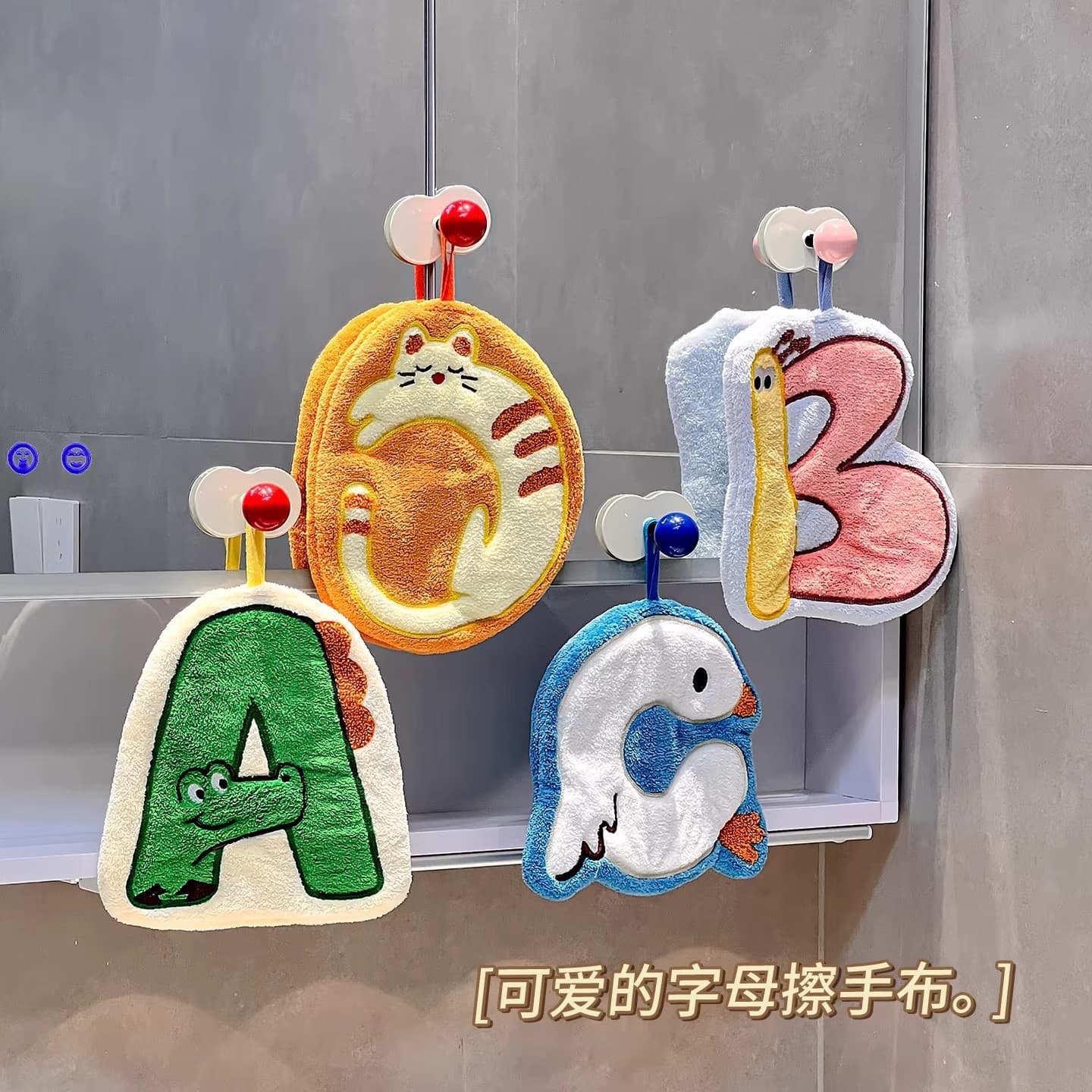 Fun cartoon children's hand towel English animal hanging thick absorbent quick-drying kitchen bathroom towel wholesale