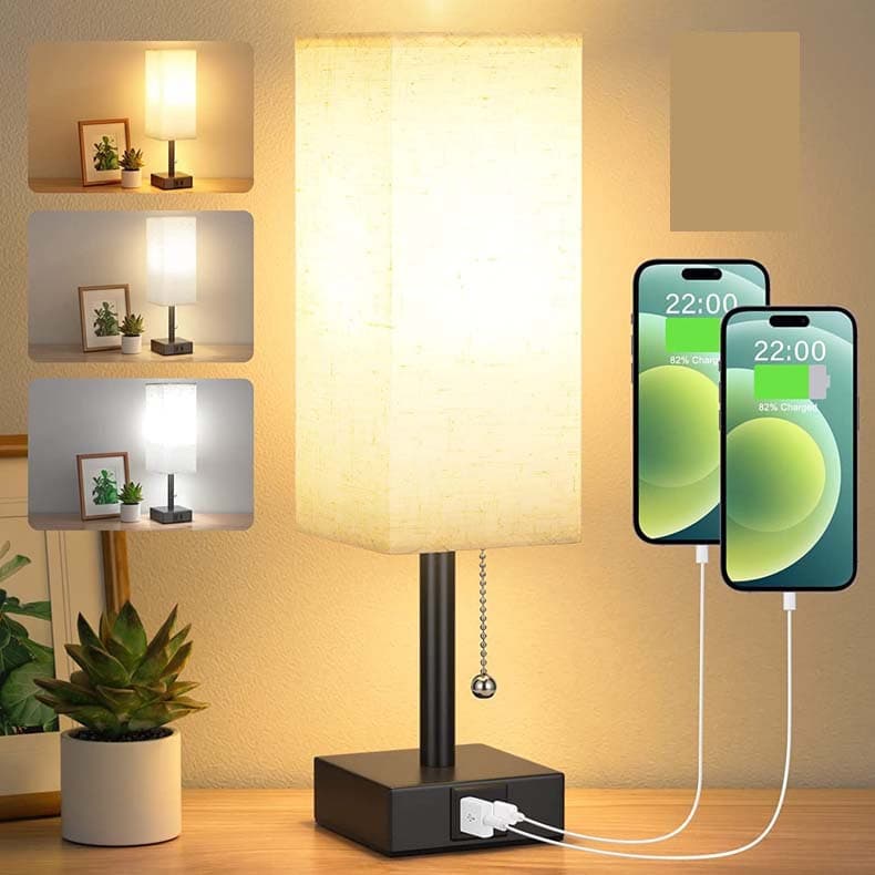 Cross-border exclusive Amazon square linen table lamp zipper switch three-color switch living room bedroom study bedside lamp