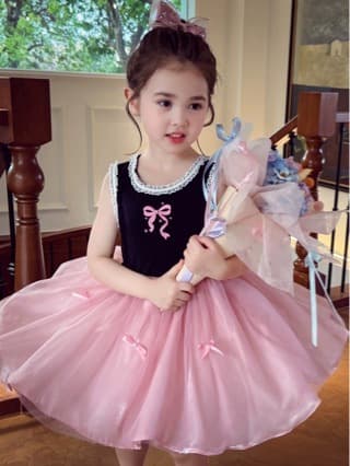 Girls' Summer Dress 2026 New Style Children's Fashionable Bow Princess Dress Baby Summer French Vest Dress