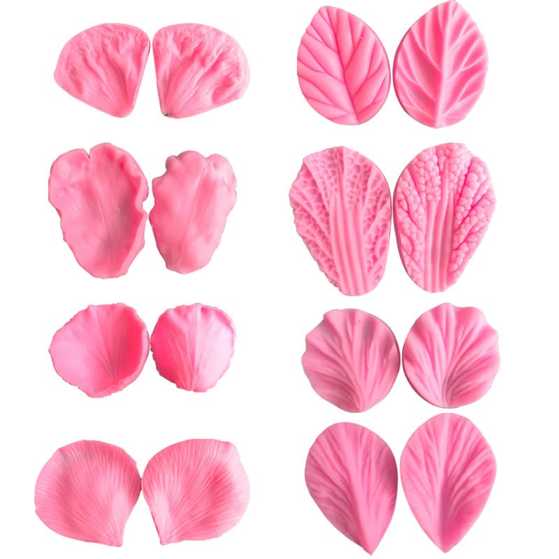 Fondant silicone embossing mold collection petals leaves rose lily texture flower mold clay leaf decoration