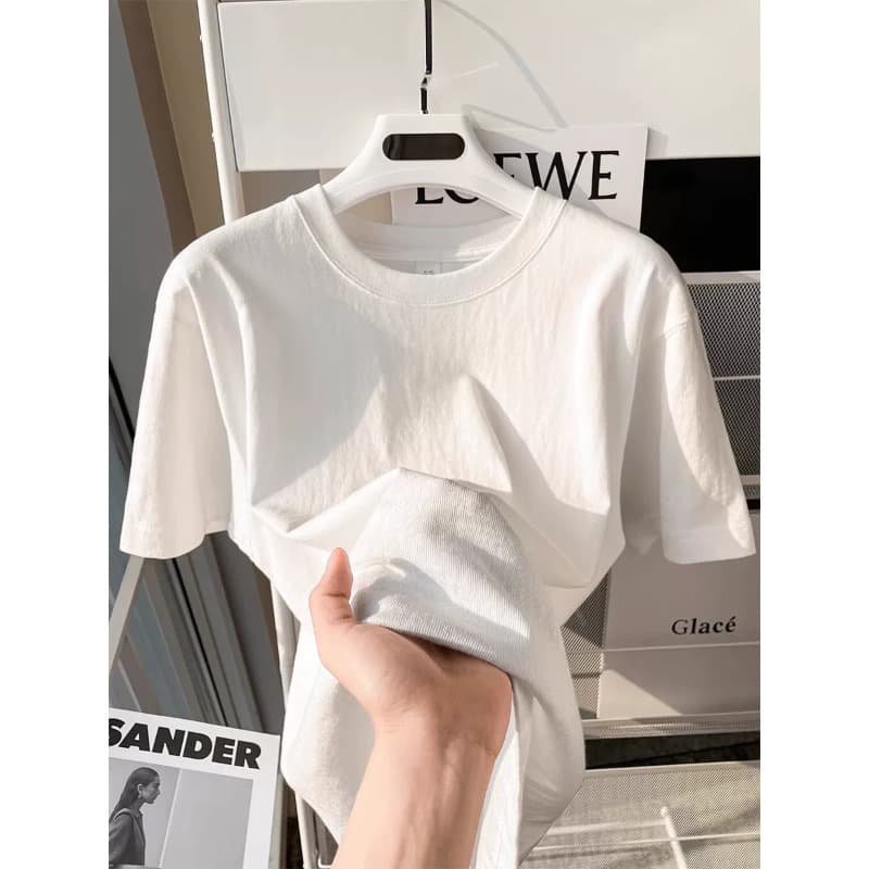 Solid Color Cotton Short Sleeve Round Neck T-Shirt White Cotton Short Sleeve T-Shirt Men Women Solid Color Versatile Base Layer