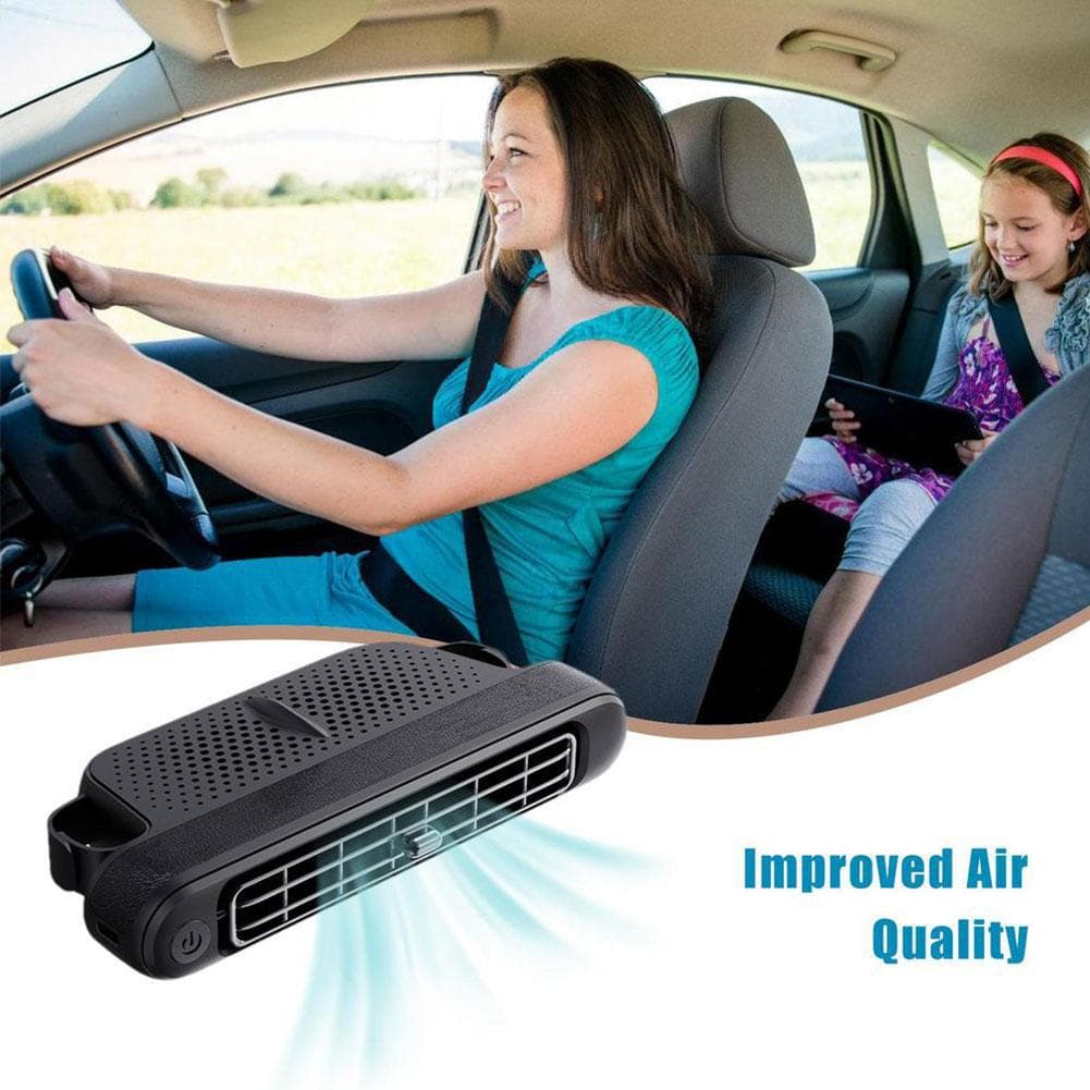 Portable car fan for cooling car seats, small USB car fan, dual-turbine car fan.