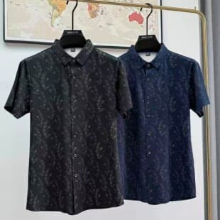Men's Floral Print Shirt Light Luxury Casual Slim Fit Youth Jacquard Korean Style Short Sleeve Trendy Printed Shirt
