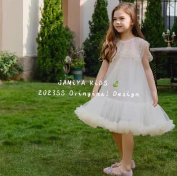 Girls Dress Summer Children's French Mesh Beaded Pearl Sequin Large Lapel Birthday Tutu Dress Princess Dress
