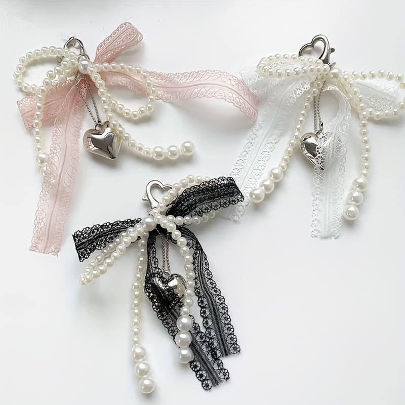 European and American hot selling lace pearl bow bag pendant girl heart ins style love pendant key chain accessories
